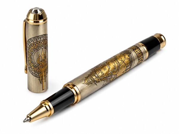 Premium Mahadev Ji Pen | Lord Shiva Shiv Ji Luxury Gold Metal Roller Ball Pen | Spiritual Religious Gift for Men | Premium Engraved Writing Pen